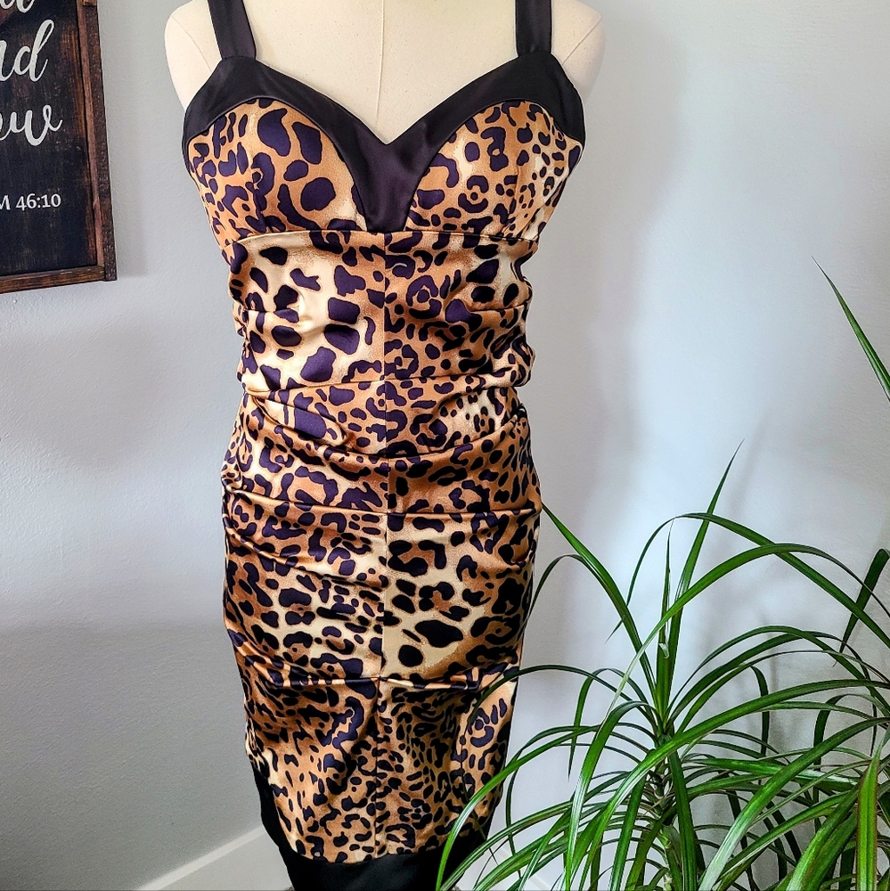 Cache Leopard Print Midi Dress